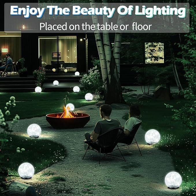 Cracked Glass Outdoor Solar Lights Landscape Garden Ball Lights, Garden Solar Ball Lights Waterproof (White, 12cm)