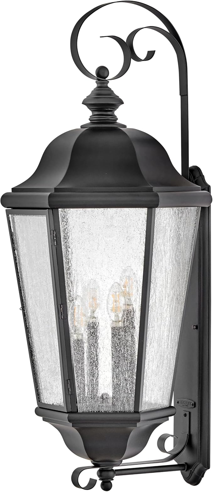 Hinkley Edgewater Outdoor Extra Large Wall Mount Lantern - Clear Seedy Glass, Aluminum - Black Finish | Lumora