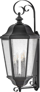Hinkley Edgewater Outdoor Extra Large Wall Mount Lantern - Clear Seedy Glass, Aluminum - Black Finish | Lumora