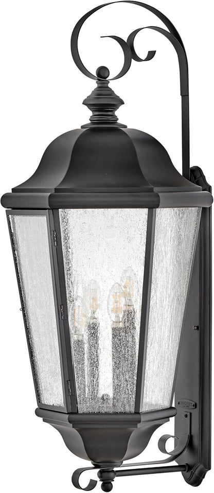 Hinkley Edgewater Outdoor Extra Large Wall Mount Lantern - Clear Seedy Glass, Aluminum - Black Finish