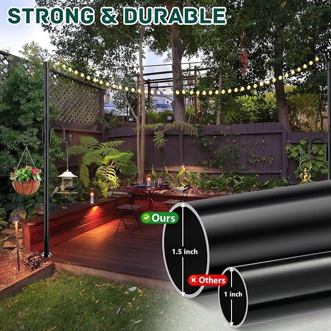 String Light Poles 2 Pack, 10FT Patio Light Poles for String Lights Metal Post Pole with Hooks to Hang Outdoor | Lumora