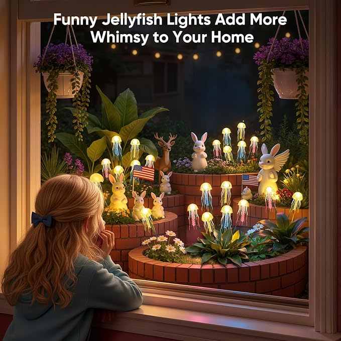 Outdoor Solar Garden Lights: 2 Pack 12 LEDs Waterproof Solar Powered Jellyfish Lights for Outside Yard Pathway Lawn Warm White Decorations - Unique Gardening Gifts for Women Mom Grandma