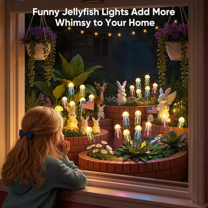 Outdoor Solar Garden Lights: 2 Pack 12 LEDs Waterproof Solar Powered Jellyfish Lights for Outside Yard Pathway Lawn Warm White Decorations - Unique Gardening Gifts for Women Mom Grandma