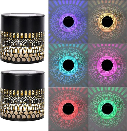 Solars Mandala Fence Lights Outdoors,7 Colors RGB Waterproof Decorative Mandala Solars Lights , Metal Solars Powered Deck Steps Walls Lights for Garden Yard Fence Patio Pathway (Life Rings*2PCS)