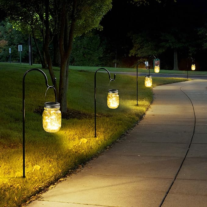Bundle－－2 Items：Mason Jar Solar Lights -30 LED, 6 Pack Hanging Solar Lanterns Bundle with 12 Pack E12 LED Edison Bulbs,4W Equal 40W e12 Candelabra Bulbs