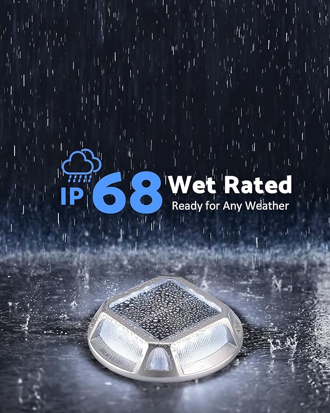 JACKYLED Solar Dock Lights Marine Driveway Lights, IP68 Waterproof 12 LED Solar Powered Warning Step Lights, Aluminum Road Marker for Boat Deck Garage Parking Lot Sideway (8 Pack)