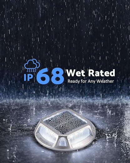 JACKYLED Solar Dock Lights Marine Driveway Lights, IP68 Waterproof 12 LED Solar Powered Warning Step Lights, Aluminum Road Marker for Boat Deck Garage Parking Lot Sideway (8 Pack)