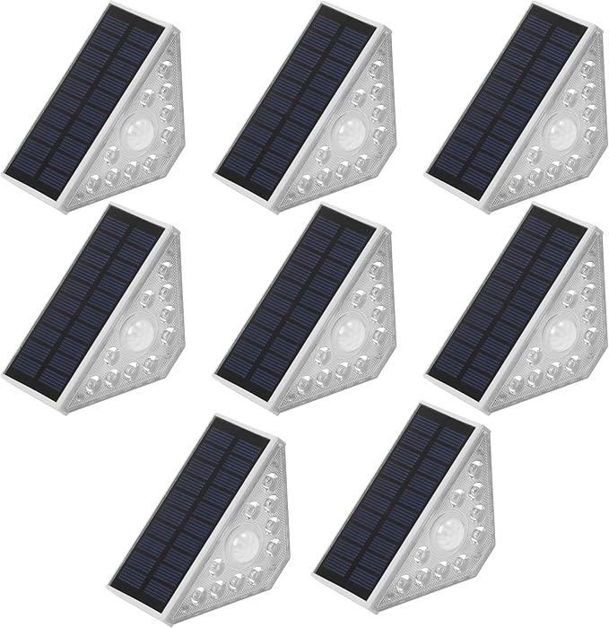 Solar Step Lights for Outside - 8 Pack Outdoor Stair Solar Powered Light, Waterproof Deck Step Triangle LED, Warm White Lighting Decor for Garden Patio Yard Porch Pathway Fence Walkway