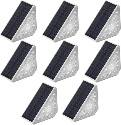 Solar Step Lights for Outside - 8 Pack Outdoor Stair Solar Powered Light, Waterproof Deck Step Triangle LED, Warm White Lighting Decor for Garden Patio Yard Porch Pathway Fence Walkway