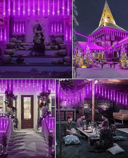 Christmas Lights 12 Inch 10 Tubes Meteor Shower Light LED Falling Rain Drop Lights Icicle Snow Cascading Xmas String Decor for Wedding Party Garden Decoration,Shine Purple