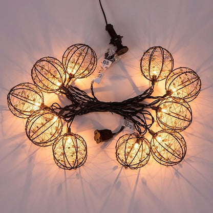 Outdoor Decorative Patio String Lights, Beaded Copper Wire Ball Style Lantern Lights, Connectable Weather-Resistant Indoor Outdoor Novelty Whimsical Light for Home Pergola Bedroom Porch Party Backyard