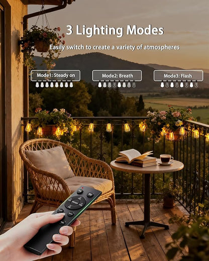 Outdoor String Lights Dimmable Waterproof with Remote, 100FT 38+2 Shatterproof ST38 Edison LED Bulbs Hanging Outside Light for Patio, Backyard, Porch, Deck, Balcony, Garden
