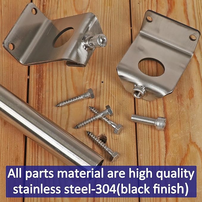 4 Pack 6.5FT Stainless Steel String Lights Pole Bracket/Holder with 2 Wall Hooks for Deck Railing Wood Posts (Black) | Lumora