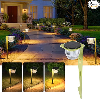 Solar Pathway Lights Outdoor, Super Bright 500 lumens with 2-in-1 Solar Powered and USB Charging Modes, IP65 Waterproof, Auto On/Off Garden Lights for Lawn Patio Walkway, Green (6 Pack)