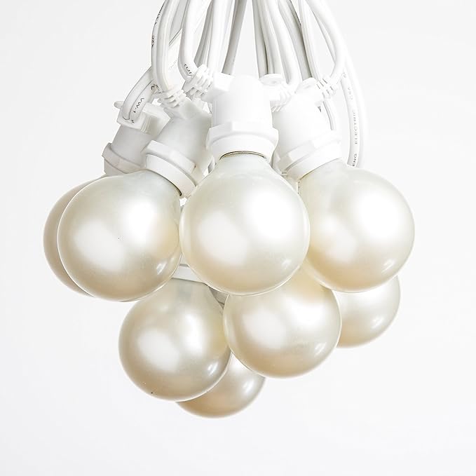 Hometown Evolution, Inc. White Pearl Outdoor Patio Globe String Lights (Commercial 25 Foot 20 Socket - G50 White | Lumora