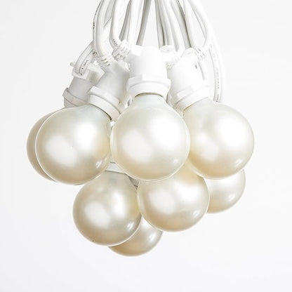 Hometown Evolution, Inc. White Pearl Outdoor Patio Globe String Lights (Commercial 25 Foot 20 Socket - G50 White Pearl 2 Inch Bulbs - White Wire)