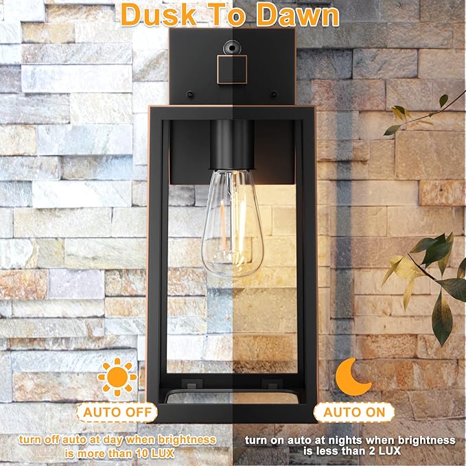 SHINE HAI Dusk to Dawn Outdoor Wall Lantern, Exterior Sensor Light Fixture with E26 Base Socket, Waterproof Wall | Lumora
