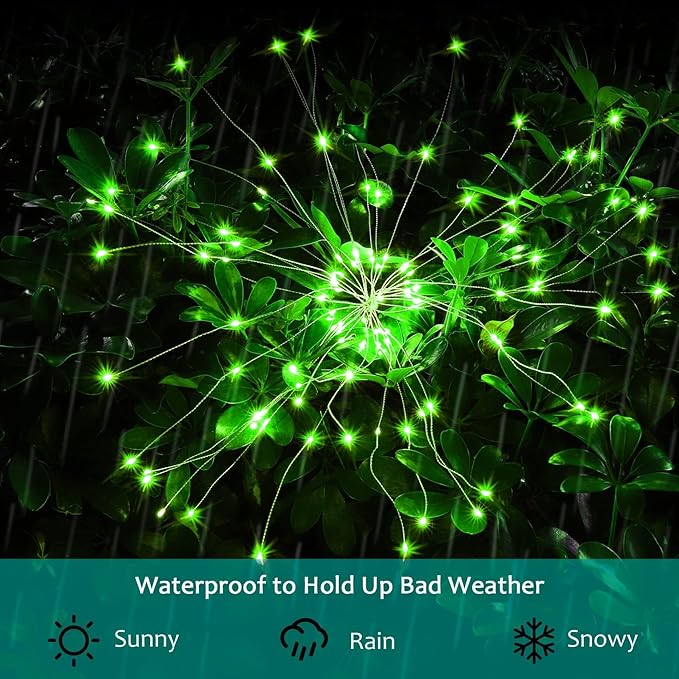 JJGoo Solar Firework Lights, 2 Pack 150 LEDs 2 Lighting Modes Solar Lights Outdoor Waterproof for Garden Patio | Lumora