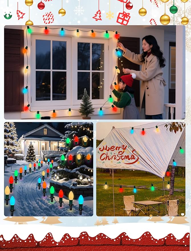 C9 LED Multicolor Christmas Lights Outdoor, 25Ft C9 Vintage Christmas Lights Waterproof with 26 LED Colorful Bulbs | Lumora