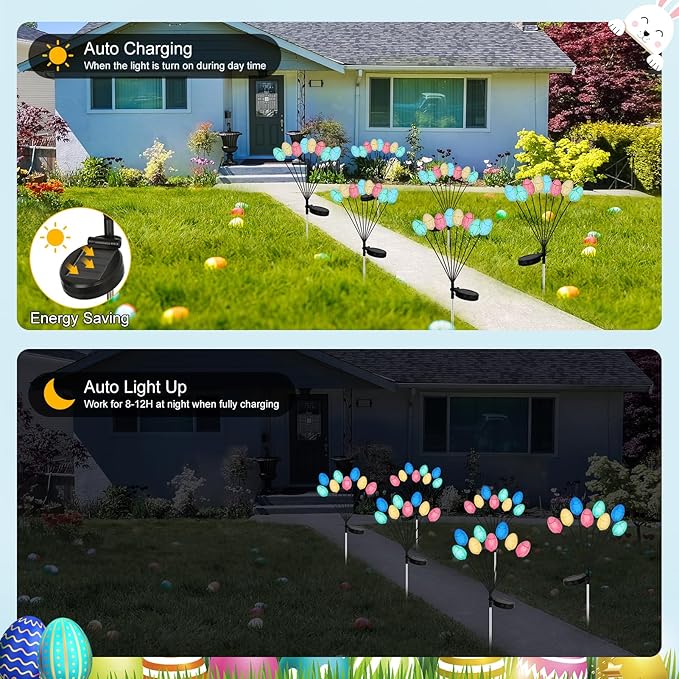 4 Pack Solar Easter Egg Lights, Colorful Garden Swaying Firefly Light Outdoor Easter Lights Waterproof Solar Stake | Lumora