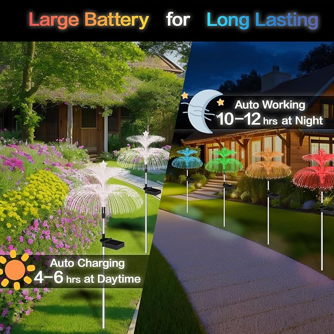 Decorman Solar Garden Lights 3 Pack Waterproof Solar Outdoor Lights 7 Color Changing Double-Layer Jellyfish and Star Solar Flower Lights for Garden Yard Patio Lawn Christmas Decor (Star, 3)