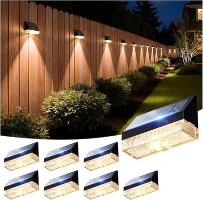 VOLISUN Fence Lights Solar Powered 8 Pack, Dusk to Dawn Solar Fence Lights Outdoor Waterproof with Warm White LED Spot Lens, Solar Light for Fence, Yard, Wall, Backyard, Railing, Deck, and Patio