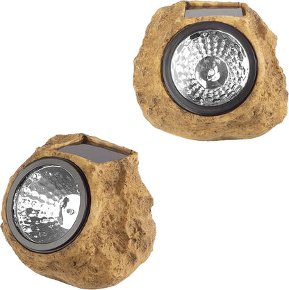 Pure Garden Solar-Powered Rock Outdoor Lights - All-Weather Faux-Stone LED Solar Lights Set for Paths, Gardens, and Landscaping, 8-Pack