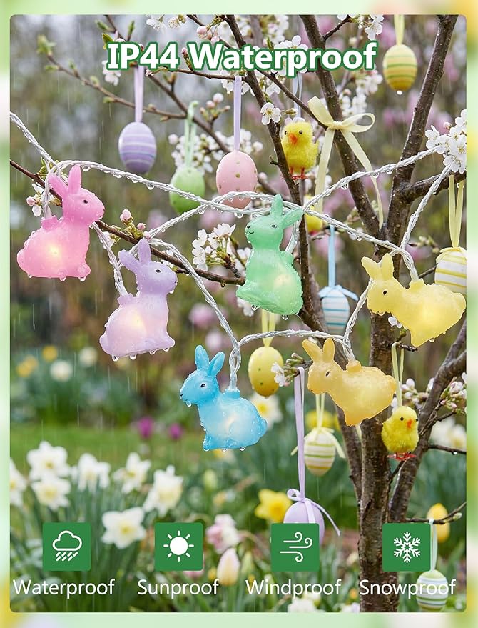 Easter Rabbit String Lights 8.5FT Plug in Bunny Fairy Lights Outdoor Easter Decorations String Lights with 10 Multicolor Bunny Lights for Indoor Wedding Birthday Party Garden Wall Home Decorations