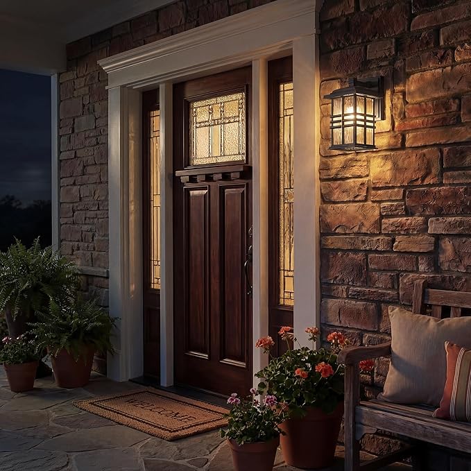 Kichler Beacon Square 1-Light Outdoor Wall Light in Olde Bronze, Clear Hammered Glass Shade, (6.5" W x 12" H x 7.5" | Lumora