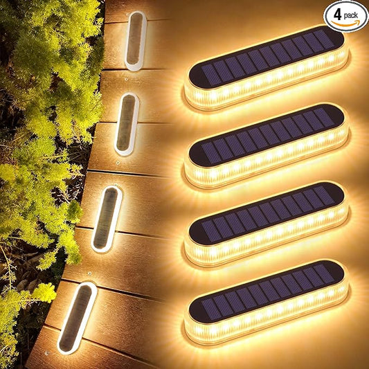 Lacasa Solar Deck Lights, 4 Pack 40LM Solar Powered Step Lights, LED Dock Light Warm White 2700K Outdoor In-Ground Lights IP68 Waterproof Auto ON/Off for Garden Stairs Driveway Pathway Lighting