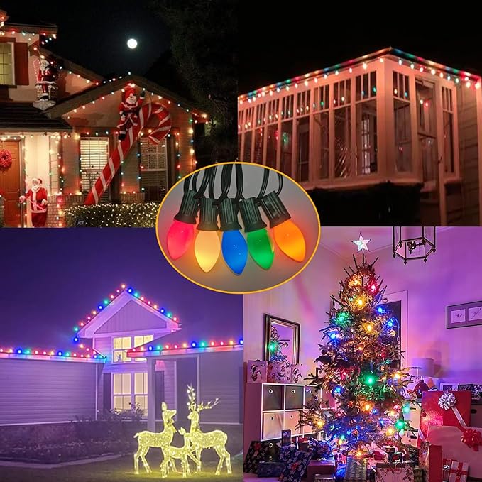 C7 LED Christmas Lights Outdoor 25Ft Vintage Christmas Lights with 27 Shatterproof Colored LED Bulbs(2 Spare), Connectable Old Fashioned Xmas Light for Patio Holiday Party Wedding Xmas Tree Decor
