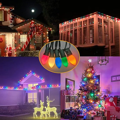 C7 LED Christmas Lights Outdoor 25Ft Vintage Christmas Lights with 27 Shatterproof Colored LED Bulbs(2 Spare), Connectable Old Fashioned Xmas Light for Patio Holiday Party Wedding Xmas Tree Decor