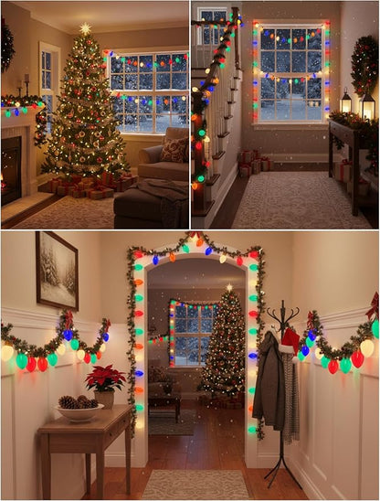Giant Outdoor Christmas Lights,16ft Jumbo Christmas Lights String Lights with 10 Large Multicolored Bulbs,Connectable Outdoor Decorations Lights for Porch Garden Eave Xmas Trees Roof Decor