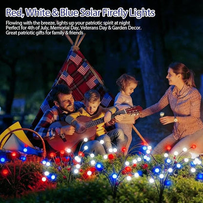 Patriotic Solar Firefly Lights 2 Pack Red White Blue Swaying Outdoor Lights 6 LED Each Waterproof Solar Stake Light for 4th of July Memorial Day Independence Day Yard Garden Patio Decor