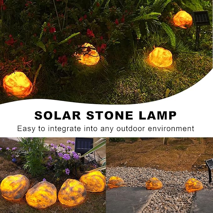 LIYAOLI Solar Rock Lights 8-Pack | Auto-Dimming & 8H Runtime | IP44 Waterproof Landscape Lighting for Garden/Pathway/Lawn (Rock - 8 Pack)