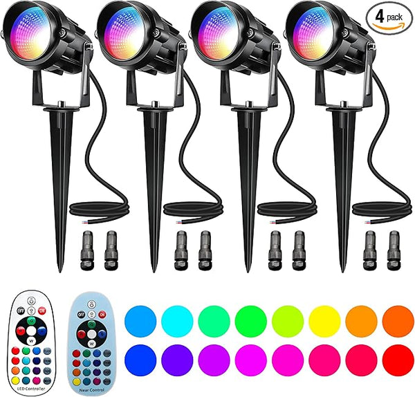 Christmas RGBW Landscape Spotlight,12W RGBW Color Changing Outdoor Spot Lights for Yard, Low Voltage LED Landscape | Lumora