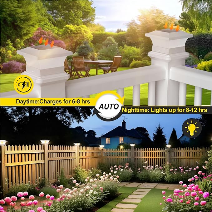 T-SUN Solar Post Cap Lights, Waterproof Outdoor Solar Powered Deck Fence Post Lights for 4 X 4 Wooden/Vinyl Posts | Lumora