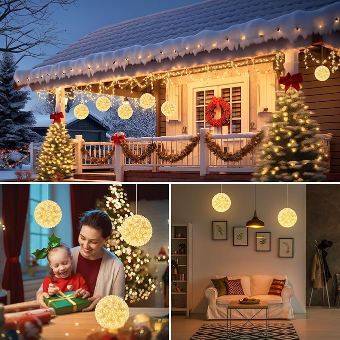 Brightown Outdoor Christmas Decorations-Starlight Sphere, Replaceable Bulbs with Add-On Plug, Lighted Sphere Balls for Trees Party Wedding Patio Indoor Decorations 6in-2pc 100 LED(Warm White)