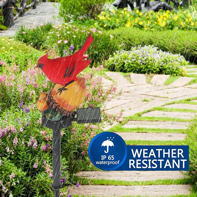 Didiseaon Red Cardinal Yard Stake, Solar Cardinal Garden Decor Bird Figurine with Nuts Solar Light Outdoor Stake Patio Yard Lawn Porch LED Pathway Christmas Decorations