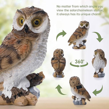Solar Owl Garden Outdoor Statue,Owl Figurine Sculpture with LED Lights for Porch Patio Lawn Yard Deck Spring Decor - Ideal Easter Day Housewarming Christmas Gift for Women Men Owl Lover(Brown)