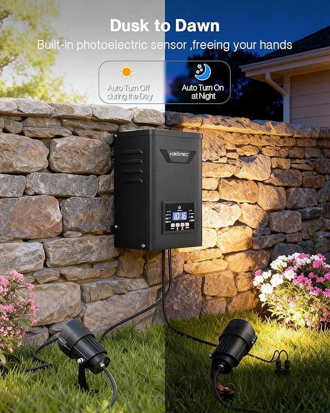 HIBOITEC 12W Low Voltage Landscape Lighting with 400W Transformer Photocell Sensor and Timer Connectors Spotlights | Lumora
