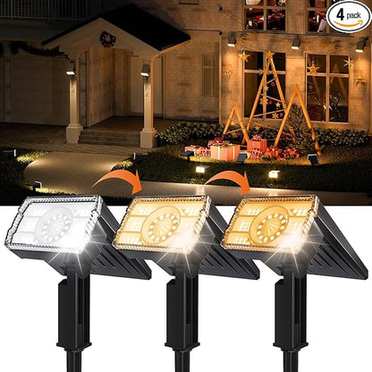 1 Pack Solar Spotlights Outdoor Waterproof IP67,Adjustable Wall&Ground Solar Lights Powered with 3 Colors, 3 Modes, Dusk to Dawn for Pathway/Garden/Yard/Patio/Driveway/Landscape Lighting Outside Décor