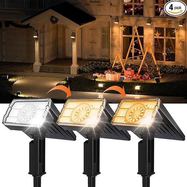 1 Pack Solar Spotlights Outdoor Waterproof IP67,Adjustable Wall&Ground Solar Lights Powered with 3 Colors, 3 Modes | Lumora