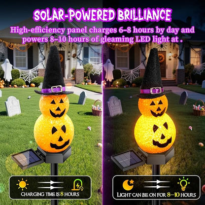 Halloween Pumpkin Solar Garden Light 4 Packs, Festive Garden Light Decoration for Halloween, Pumpkin Light for Outdoor Pathway, Lawn, Yard, Pond Decor