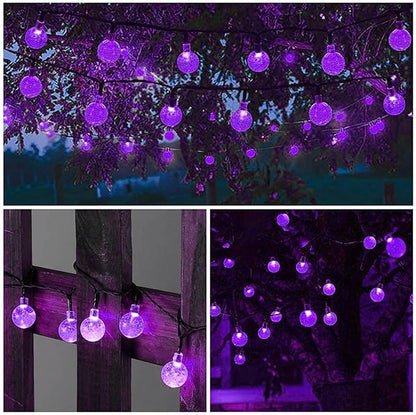 20 LED Decorations Crystal Globe Solar String Outdoor Lights with 8 Lighting Modes Waterproof Solar Powered Patio Hanging Light for Garden Yard Porch Wedding Party Decor(Purple)