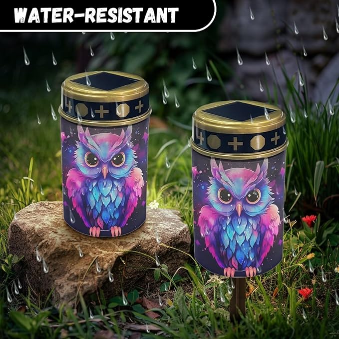 ZOUTAIRONG Solar Light for Cemetery Grave 6 Pack Solar Garden Lights Grave Decorations for Cemetery Solar Pathway Lights Outdoor Cemetery Solar Lights for Grave Solar Lights Night Owl