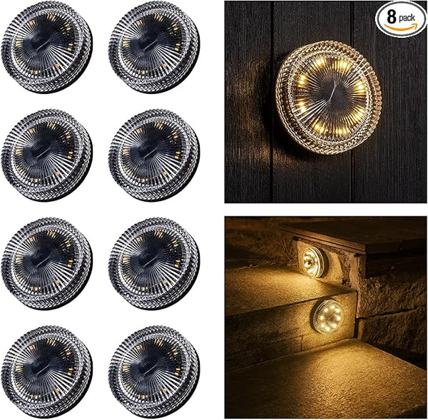 Glass Solar Deck Lights with Ray Style, Modular-Design Waterproof Outdoor Fence Lights for Stairs Step Yard Patio | Lumora