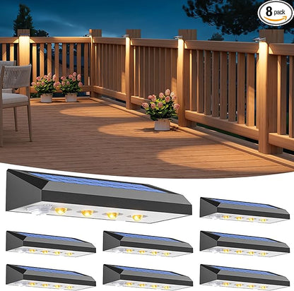 VOLISUN Deck Lights Outdoor 8-Pack - Solar Fence Lights Outdoor Waterproof Warm White LED Auto On/Off for Deck, Yard, Patio & Garden, Pathway and Railing Decor (Dusk to Dawn)