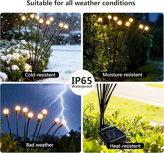 Solar Lights Outdoor Waterproof,2 Pack 16LED Solar Swaying Lights,Firefly Lights for Yard Patio Pathway Decoration,Unique Gardening Gifts for Women Holiday