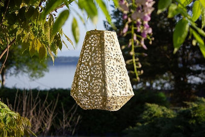 Allsop Soji Stella Prism Solar Lantern, 11" LED Outdoor Light, Handmade with Weather-Resistant UV Treated Fabric, Stainless Steel Hardware, Auto Sensor on/Off, for Patio, Deck, Garden